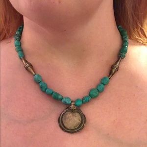 Genuine Turquoise and Pounded Silver Necklace